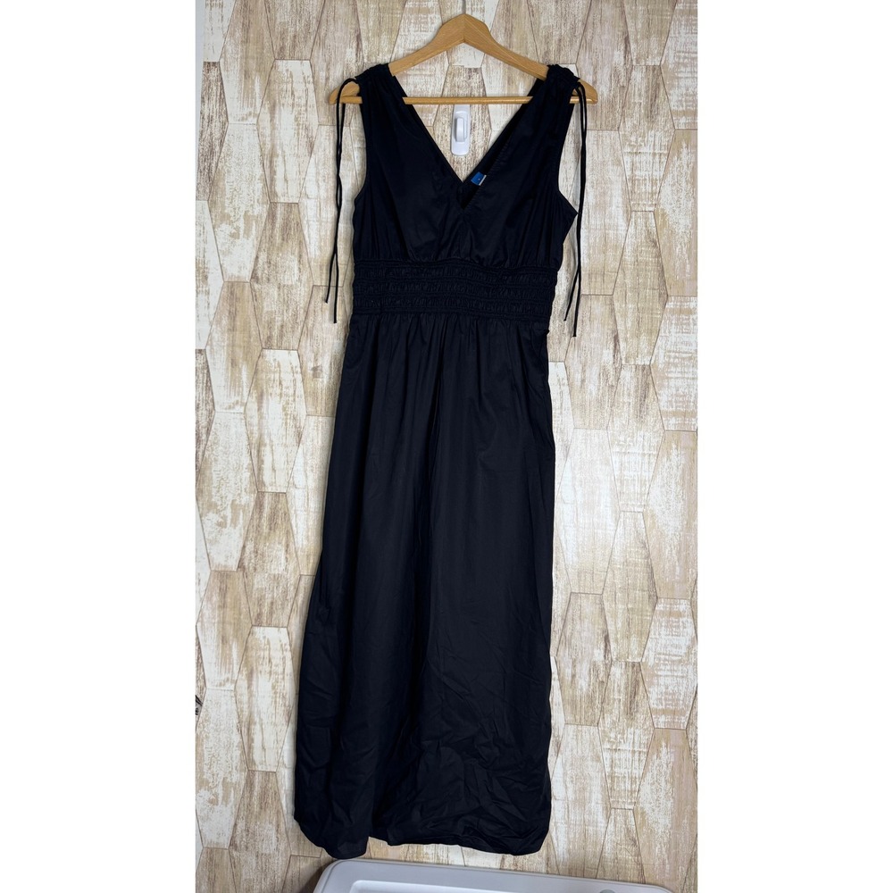 Old‎ Navy Womens Small Black Cotton Smocked Waist V-Neck Sleeveless Maxi Dress